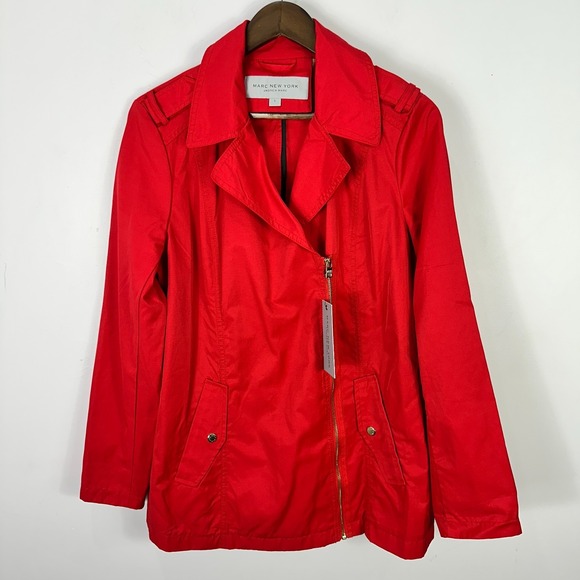 Andrew Marc Jackets & Blazers - Marc New York Andrew Marc Red Jacket‎ L Moto Trench Minimalist Chic Designer NWT